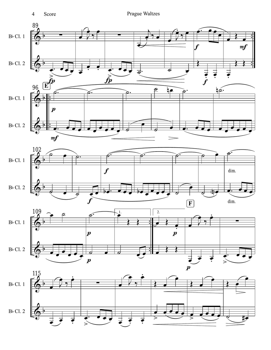 Antonin Dvorak - Prague Waltzes set for Clarinet Duet Clarinet Duet scores gallery preview page 5