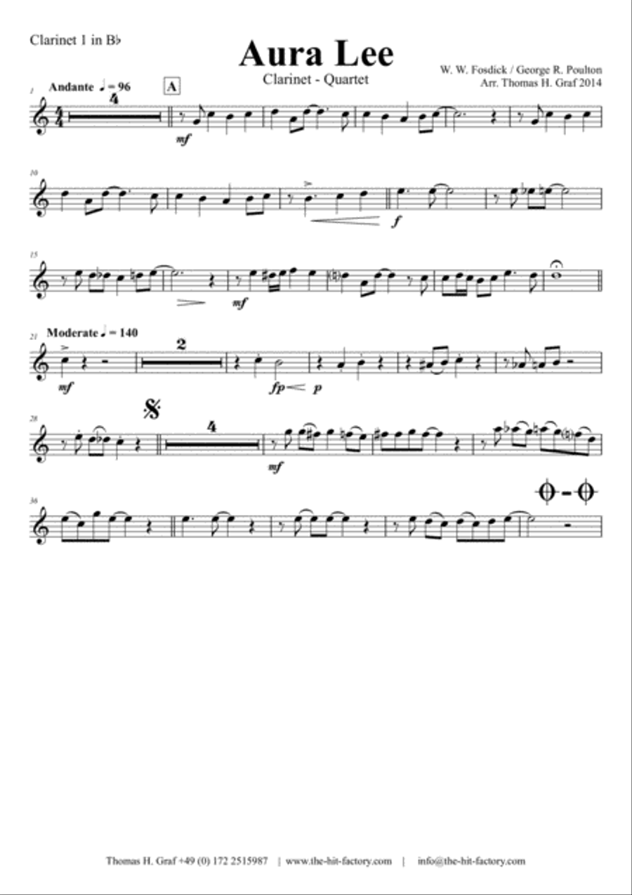 Aura Lee - Love me tender - Elvis - Clarinet Quartet Clarinet Quartet scores gallery preview page 5