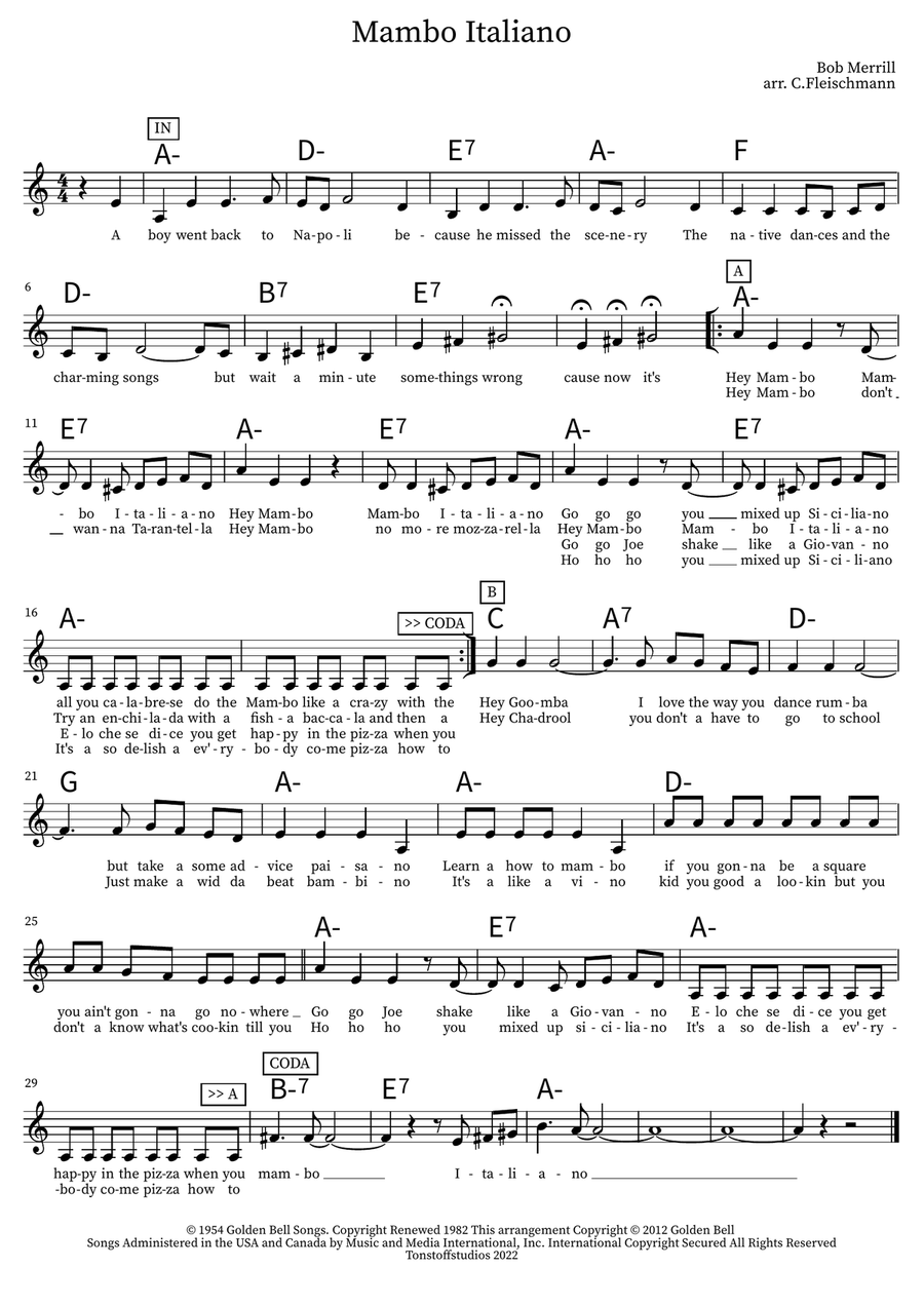 Mambo Italiano Piano scores gallery preview page 1