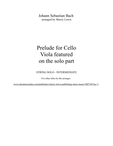 PRELUDE FROM CELLO SUITE NO. 1 by Bach String Quartet with Viola melody Intermediate Level image number null