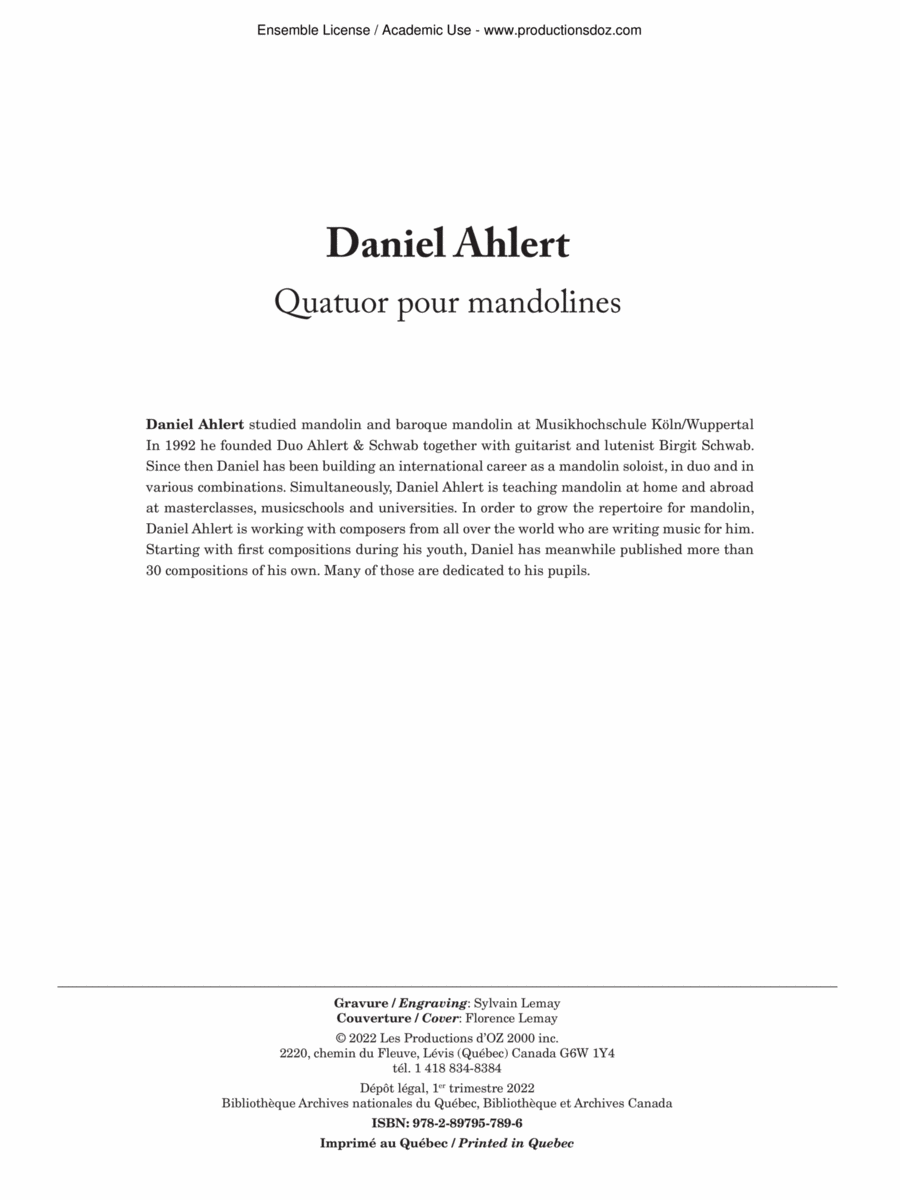 Quatuor pour mandolines Quatuor pour mandolines Mandolin scores gallery preview page 1