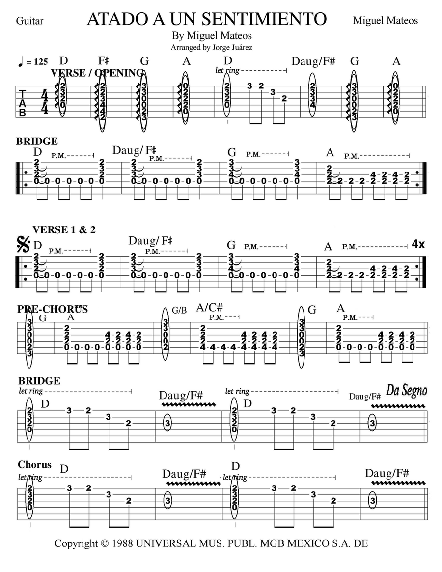 Atado A Un Sentimiento Guitar Tablature scores gallery preview page 1