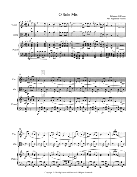 O Sole Mio - Violin; Viola and Piano image number null