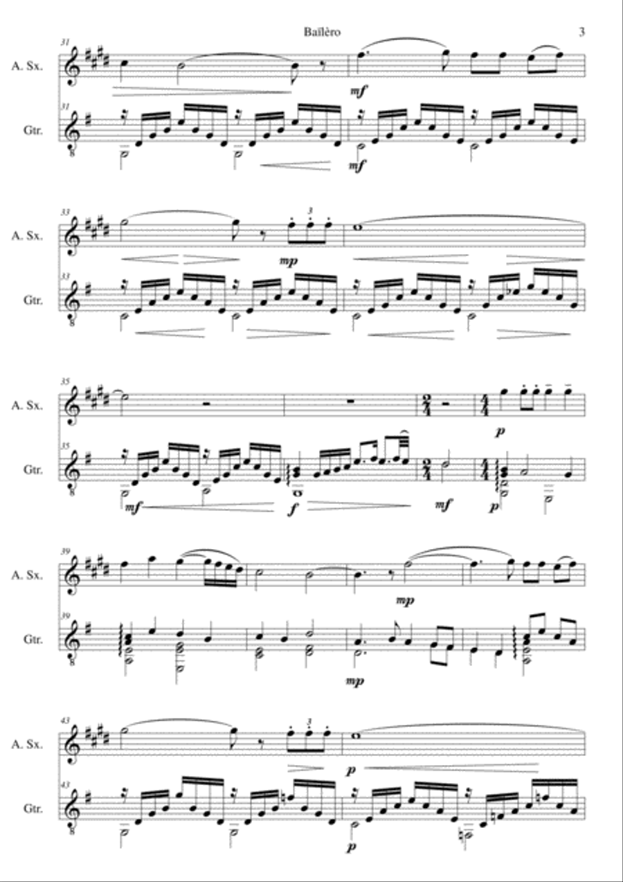 3 songs of the Auvergne for alto saxophone & guitar Alto Saxophone scores gallery preview page 3