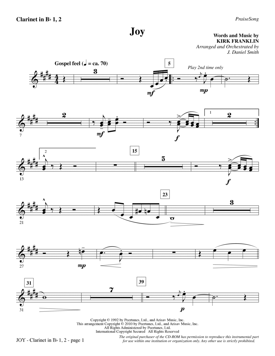 Joy - Bb Clarinet 1 & 2 Choir scores gallery preview page 1