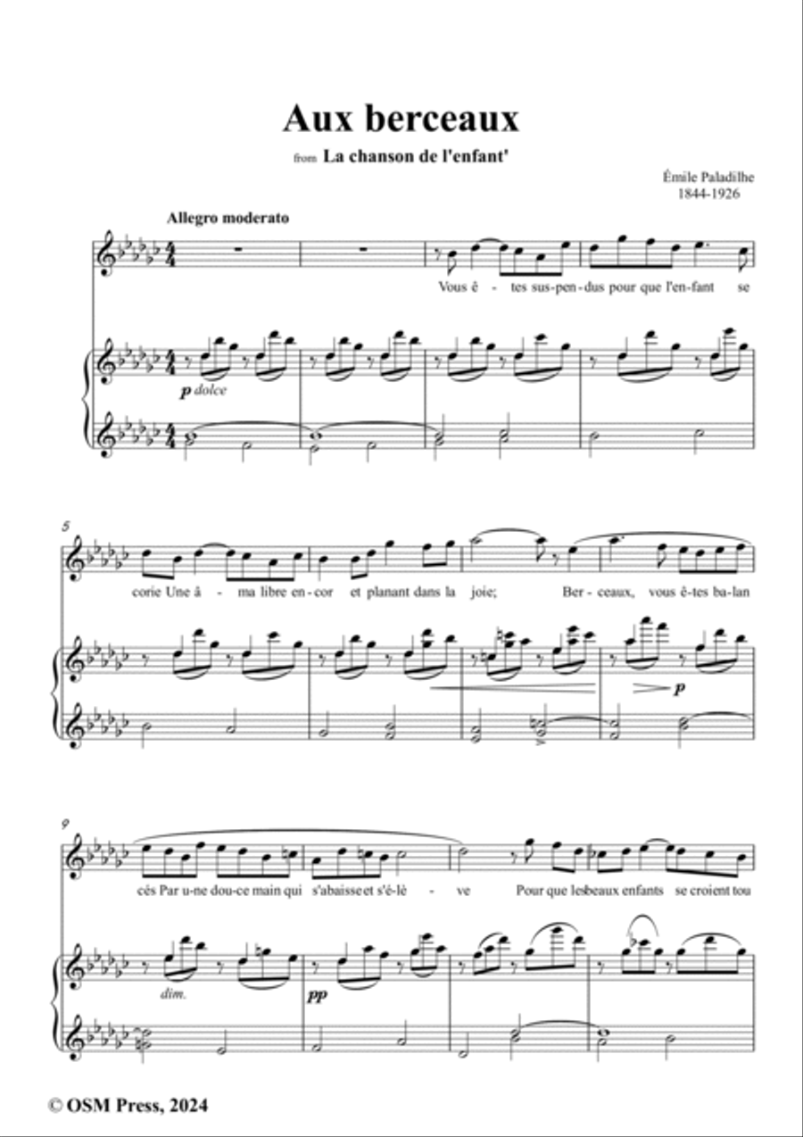 Paladilhe-Aux berceaux,from 'La chanson de l'enfant',in G flat Major Voice scores gallery preview page 2