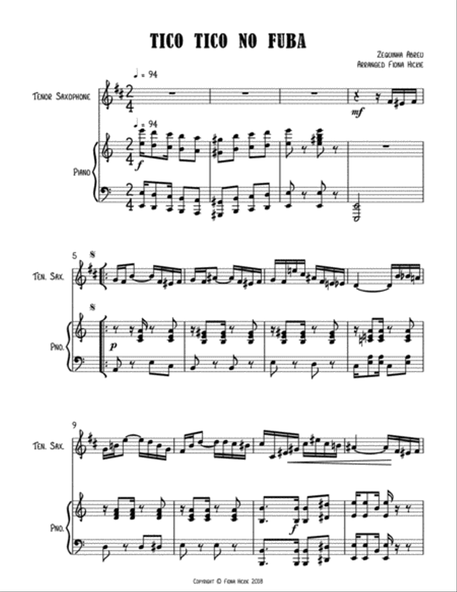 Tico Tico no Fuba Tico Tico no Fuba Tenor Saxophone scores gallery preview page 2