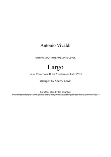 LARGO from Concerto in D for 2 Violins and Lute, RV93, String Duo, Intermediate Level for violin and image number null