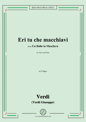 Book cover for Verdi-Eri tu che macchiavi,in F Major,from Un Ballo in Maschera,for Voice and Piano