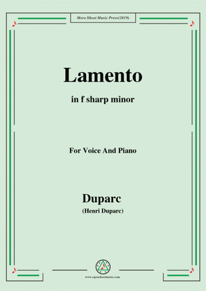 Book cover for Duparc-Lamento in f sharp minor,for Violin and Piano