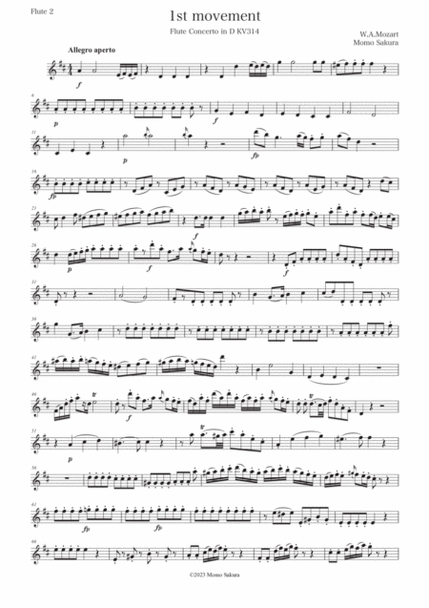 Mozart Flute Concerto No.2 KV314 1st movement arranged for 3 Flutes/ Flute trio <Parts> image number null