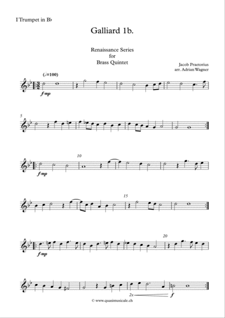 Galliard 1b. (Jacob Praetorius) Brass Quintet arr. Adrian Wagner Brass Quintet scores gallery preview page 5