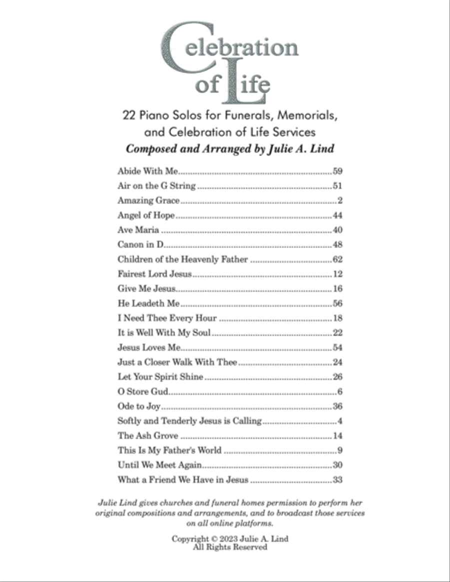 Celebration of Life: 22 Piano Solos for Funerals, Memorials, and Celebration of Life Services Piano Solo scores gallery preview page 2