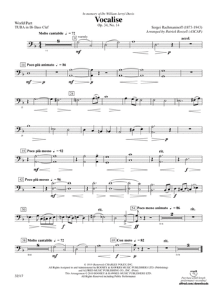 Vocalise, Op. 34, No. 14: (wp) B-flat Tuba B.C.