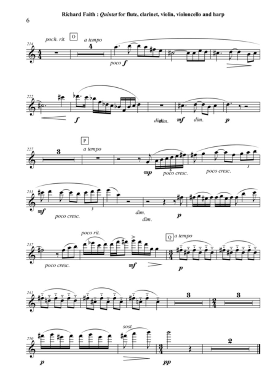 Richard Faith : Quintet for flute, clarinet, violin, violonello and harp, complete parts only Small Ensemble scores gallery preview page 6