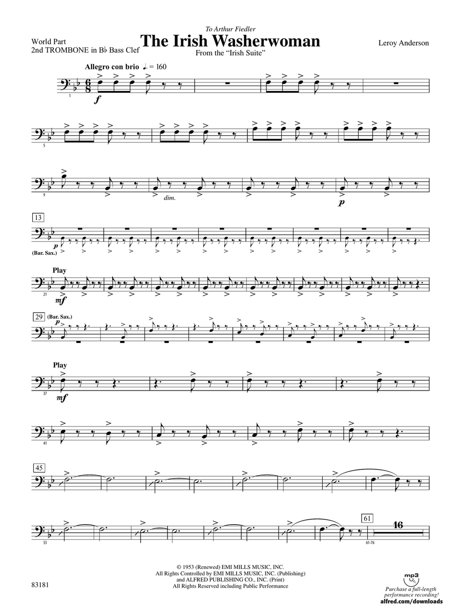 The Irish Washerwoman (from the Irish Suite): (World Part) 2nd B-flat Trombone B.C.