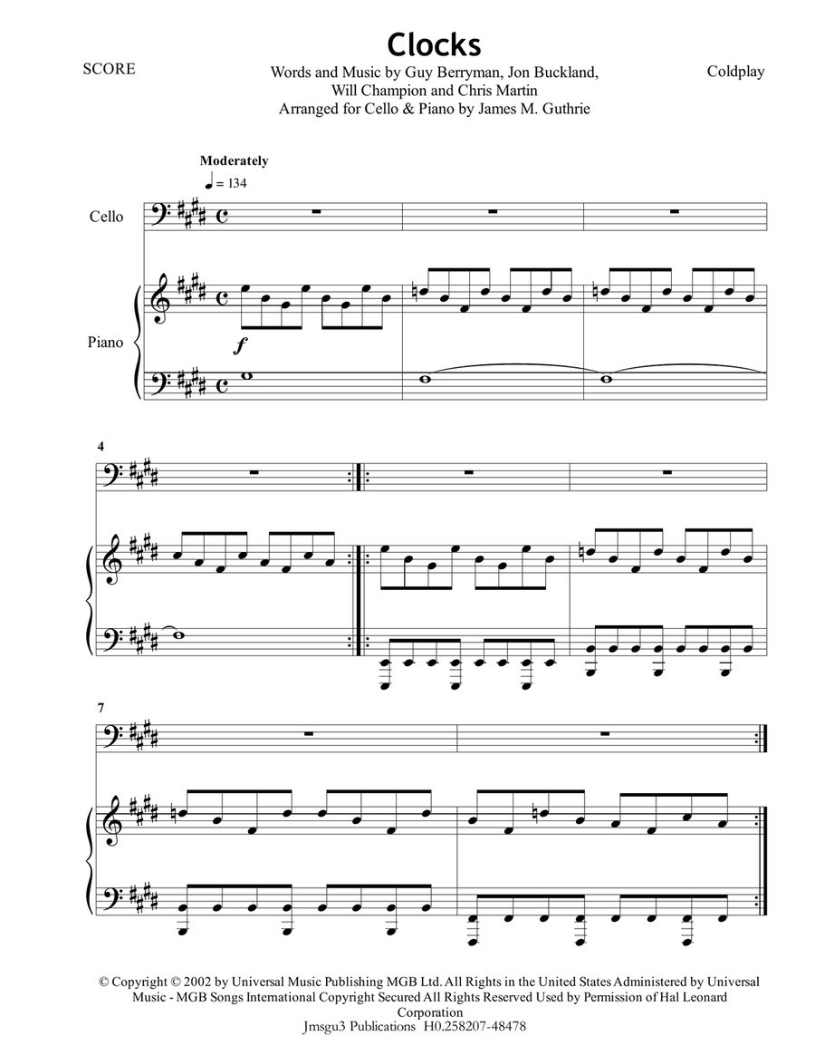 Clocks Piano scores gallery preview page 1