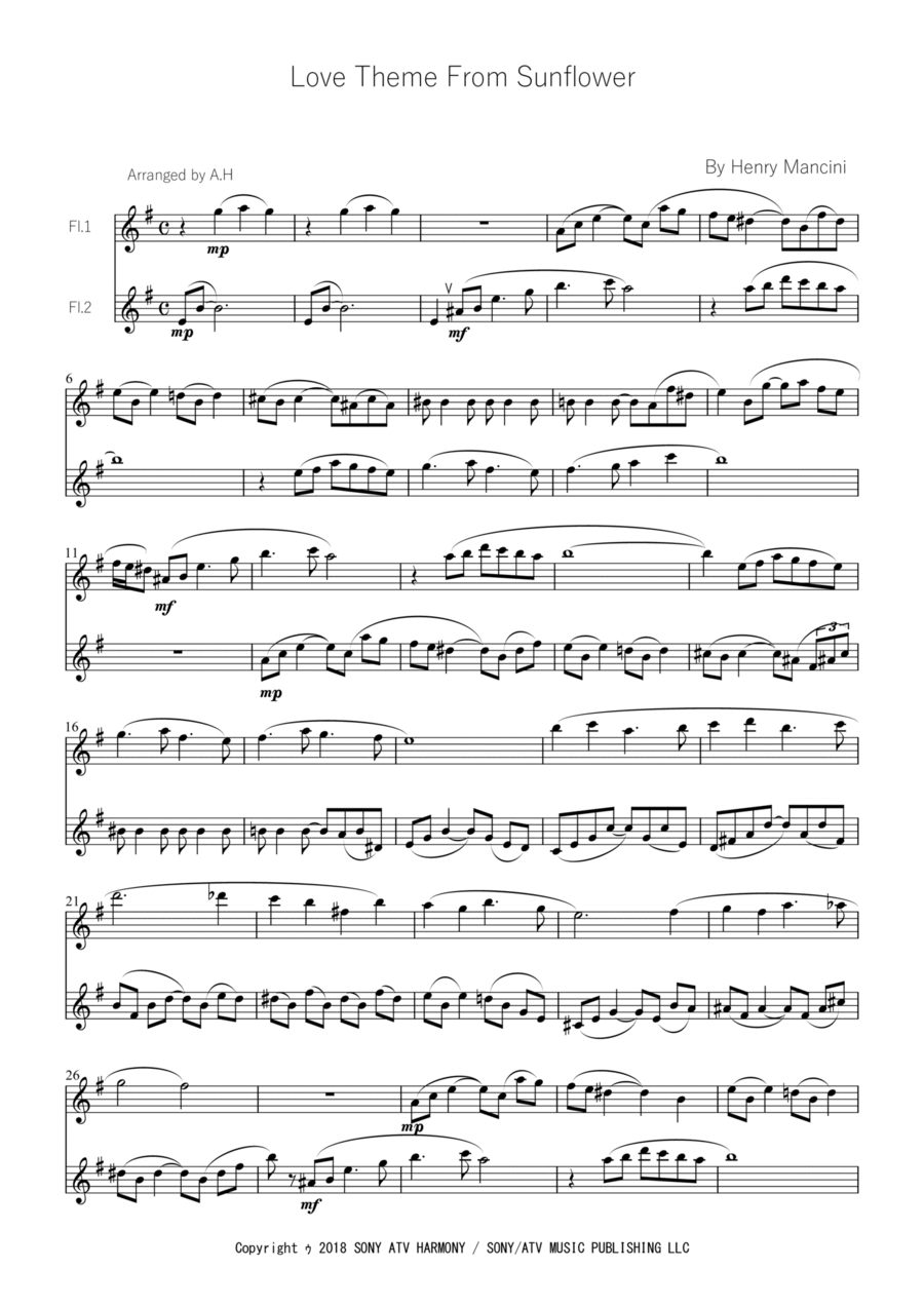 Love Theme From Sunflower Flute Duet scores gallery preview page 1