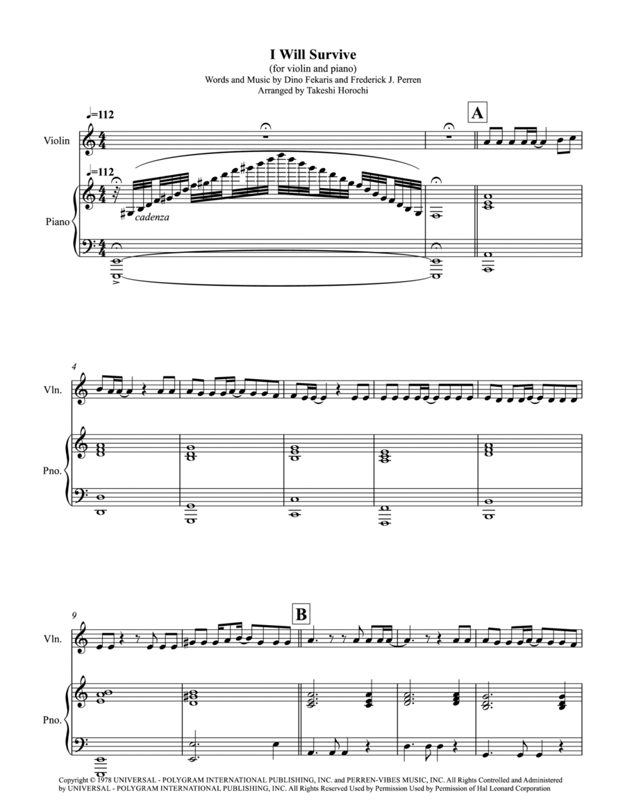 I Will Survive Violin Solo scores gallery preview page 1