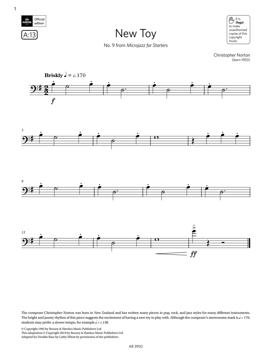 New Toy Grade Initial A13 from the ABRSM Double Bass Syllabus from 2024