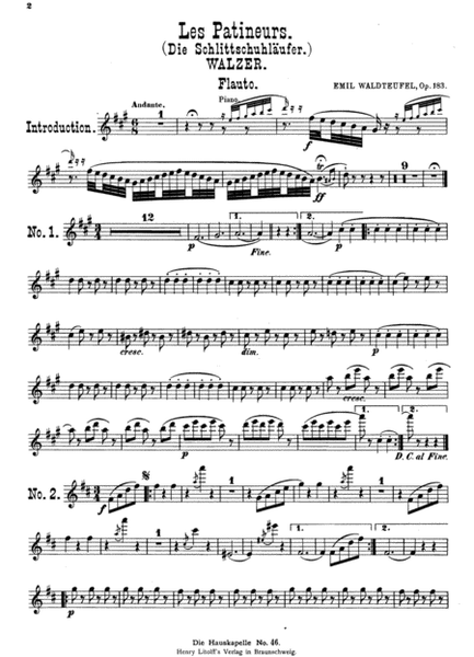 Les patineuers (Die Schlittschuhlaufer), Walzer, Op. 183. Fur Pianoforte, Violine, Violoncell, Flote und Cornet a Pistons bearbeitet.