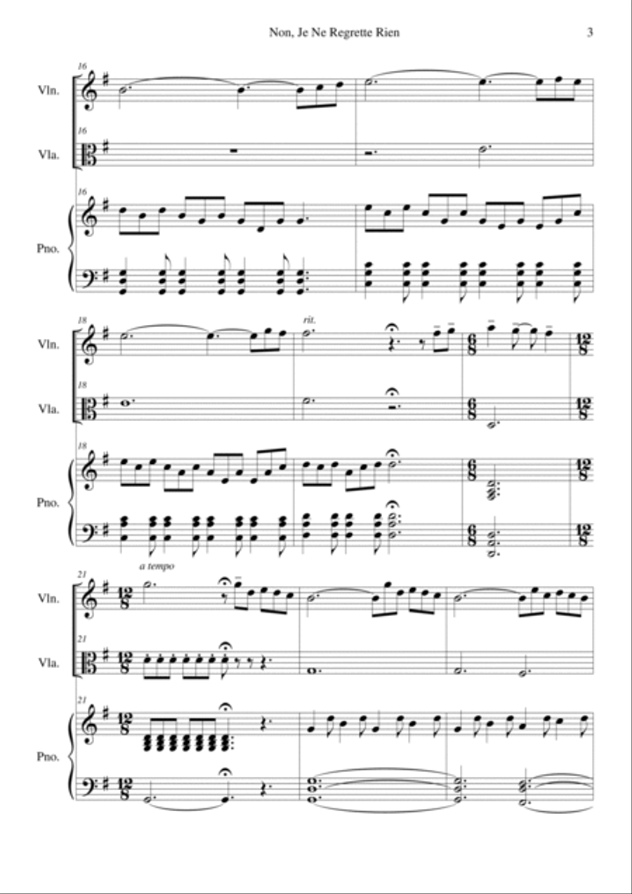 Non, Je Ne Regrette Rien Viola scores gallery preview page 3
