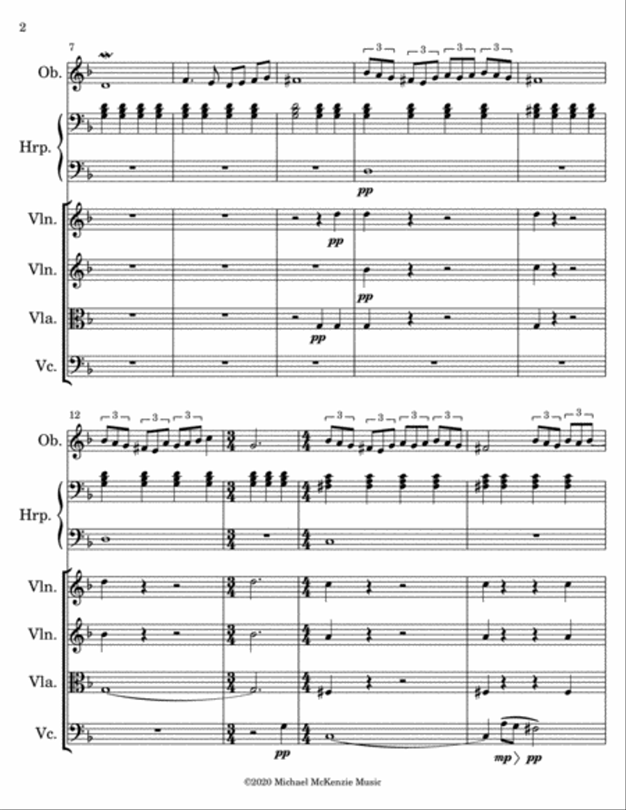Etude for Oboe, Harp, and String Quartet Small Ensemble scores gallery preview page 2