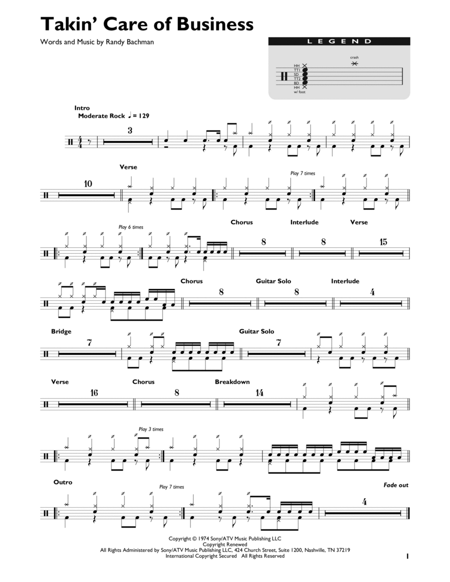 Takin' Care Of Business Drum Set scores gallery preview page 1
