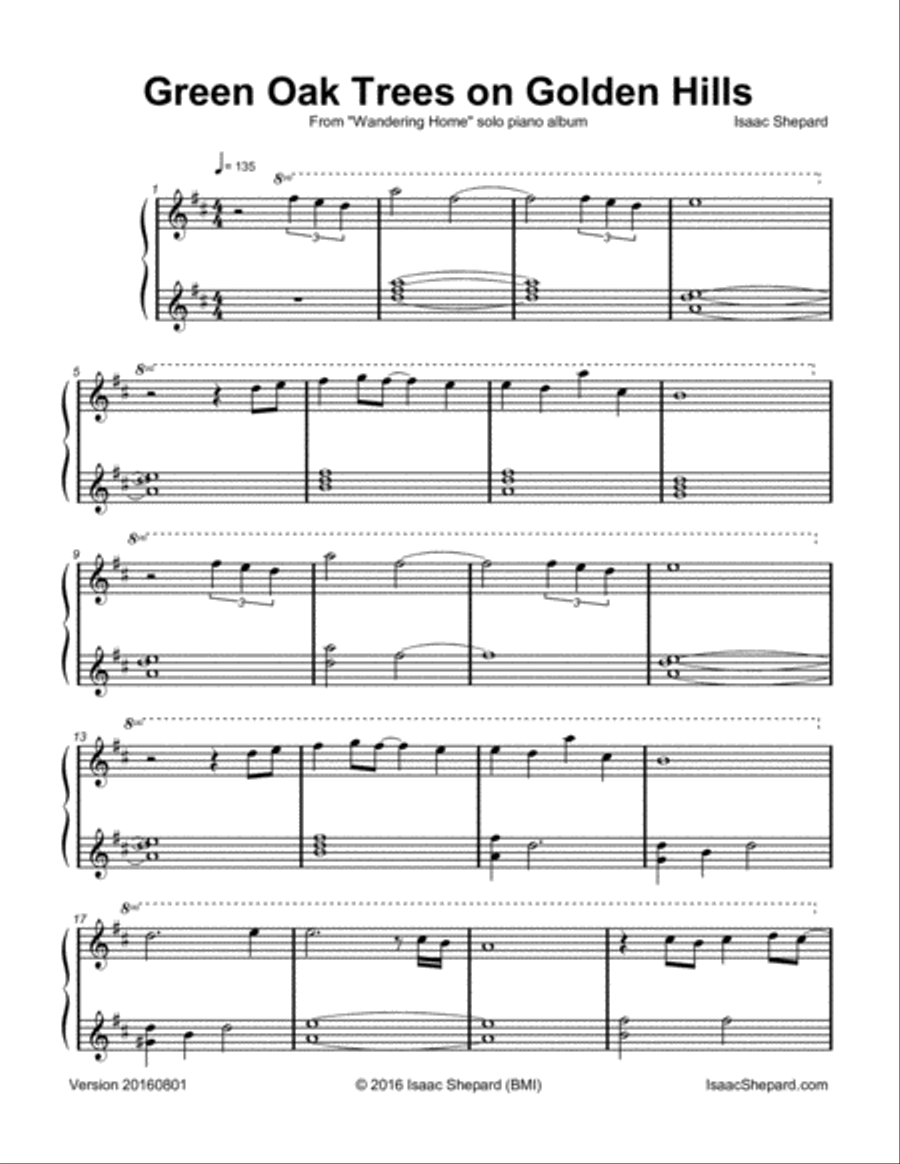 Green Oak Trees on Golden Hills Piano Solo scores gallery preview page 2