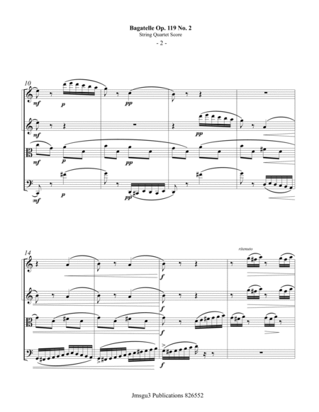 Beethoven: Bagatelle Op. 119 No. 2 for String Quartet image number null