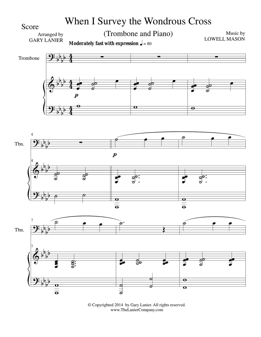 Gary Lanier: 3 HYMNS of THE CROSS (Duets for Trombone & Piano) Trombone Duet scores gallery preview page 3