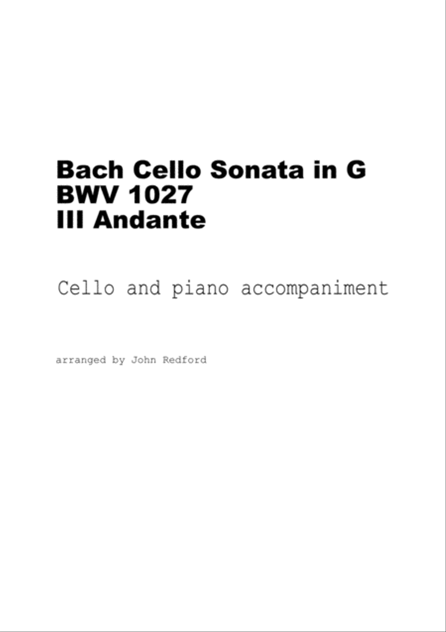 Bach Cello Sonata in G III. Andante Cello Solo scores gallery preview page 1