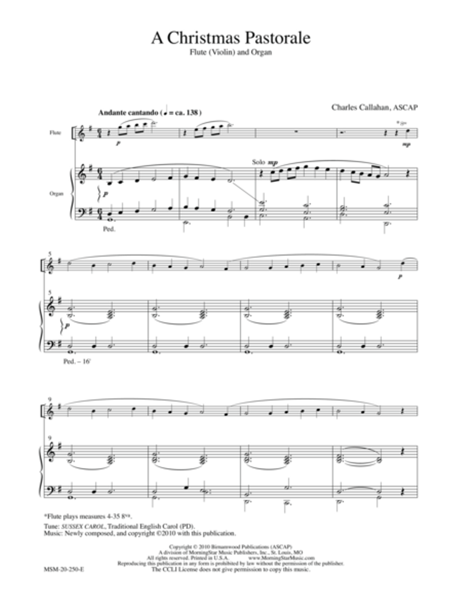A Christmas Pastorale for Flute and Organ Flute scores gallery preview page 1