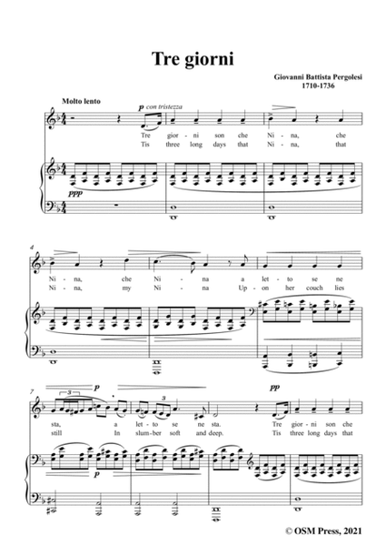 Pergolesi-Nina(Tre giorni;Ver. II) ,in d minor,for Voice and Piano