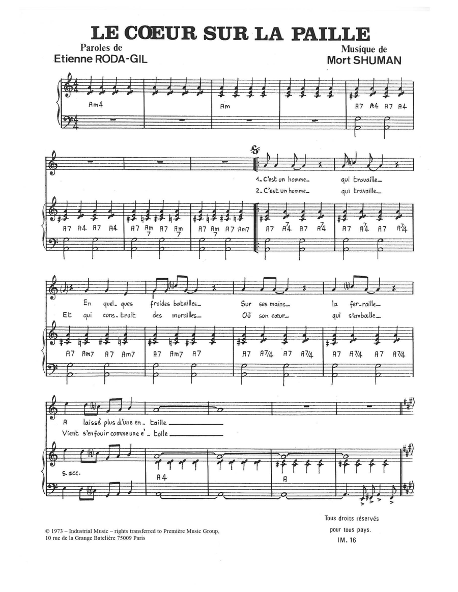 Le Coeur Sur La Paille Piano, Vocal scores gallery preview page 1