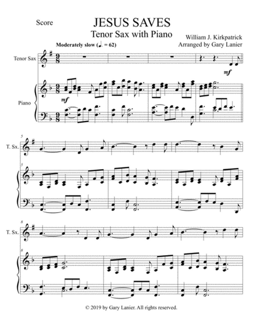 JESUS SAVES (Tenor Sax with Piano - Score & Part included) image number null