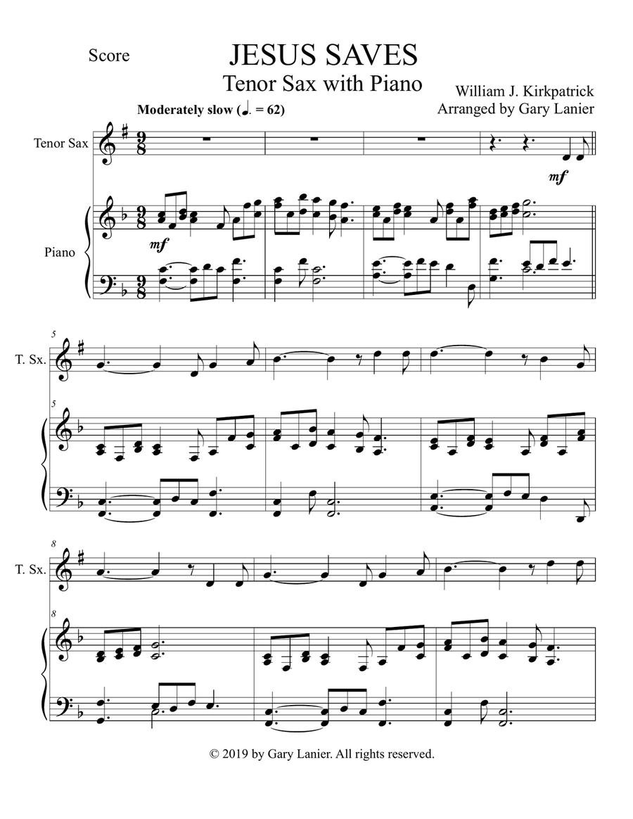 JESUS SAVES (Tenor Sax with Piano - Score & Part included) Tenor Saxophone scores gallery preview page 2