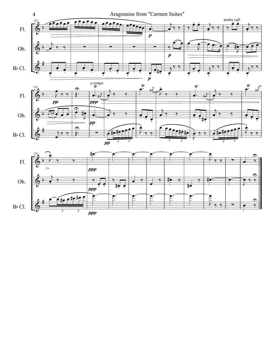 Aragonaise from Carmen - woodwind trio (flute, oboe, clarinet) Woodwind Trio scores gallery preview page 4