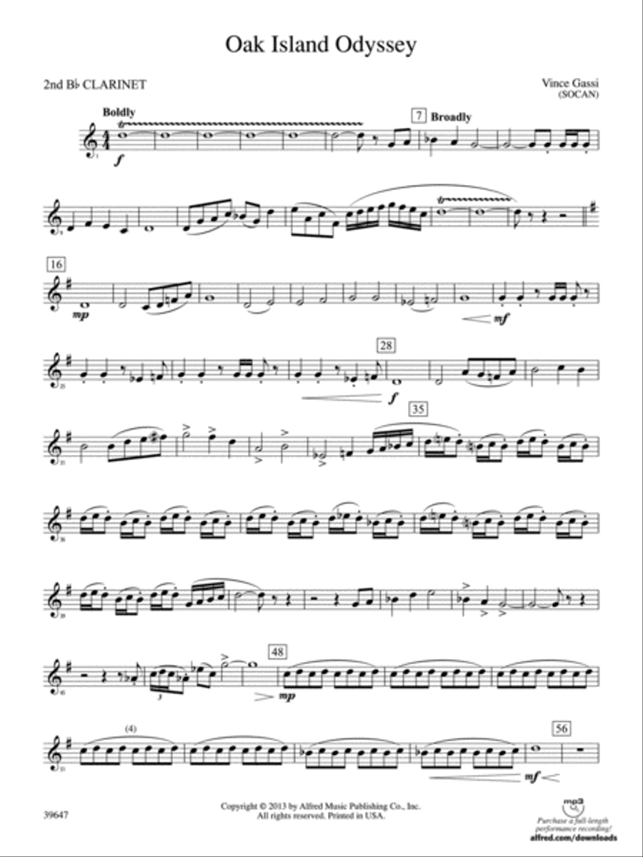 Oak Island Odyssey: 2nd B-flat Clarinet Concert Band scores gallery preview page 1