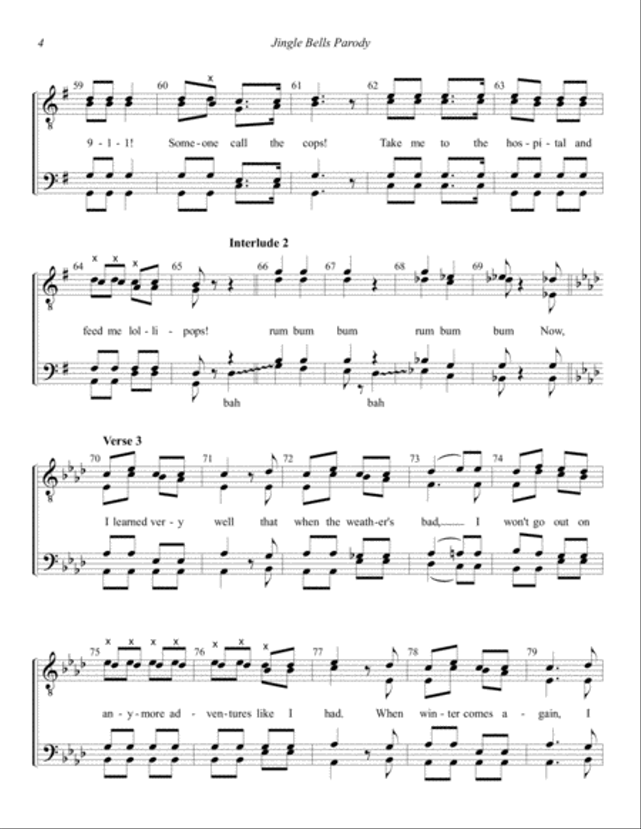 Jingle Bells Parody TTBB scores gallery preview page 4