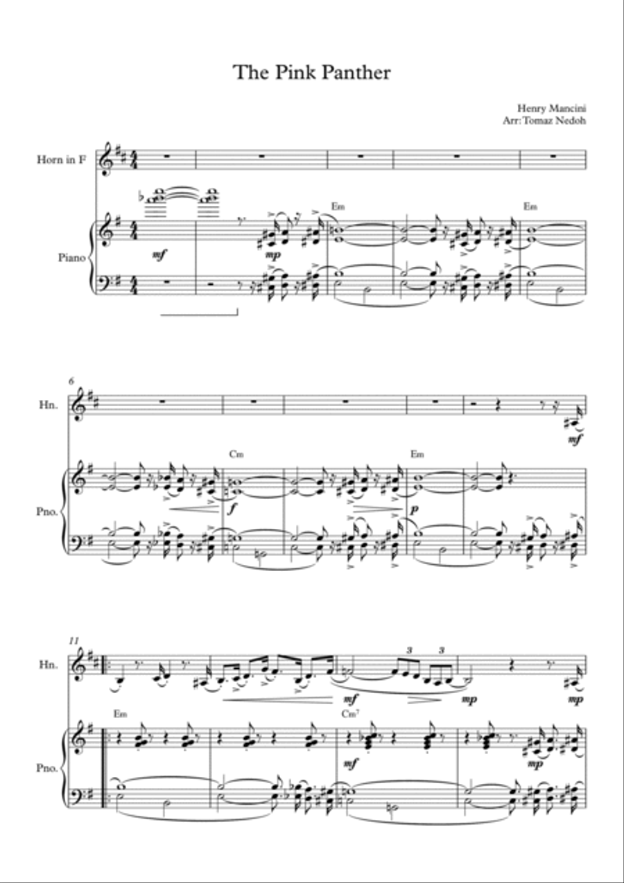 The Pink Panther Horn scores gallery preview page 1