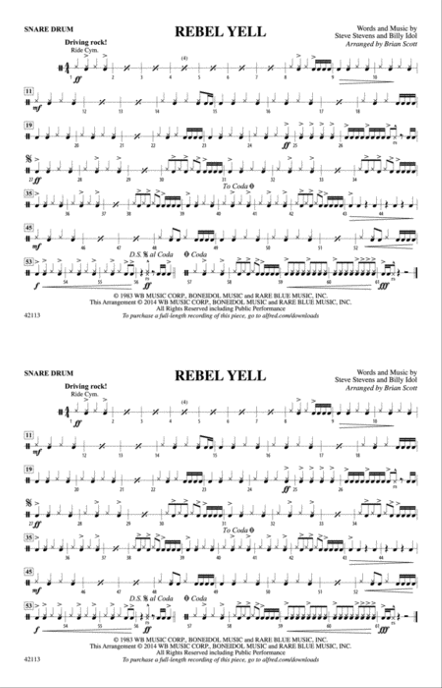 Rebel Yell: Snare Drum Marching Band scores gallery preview page 1