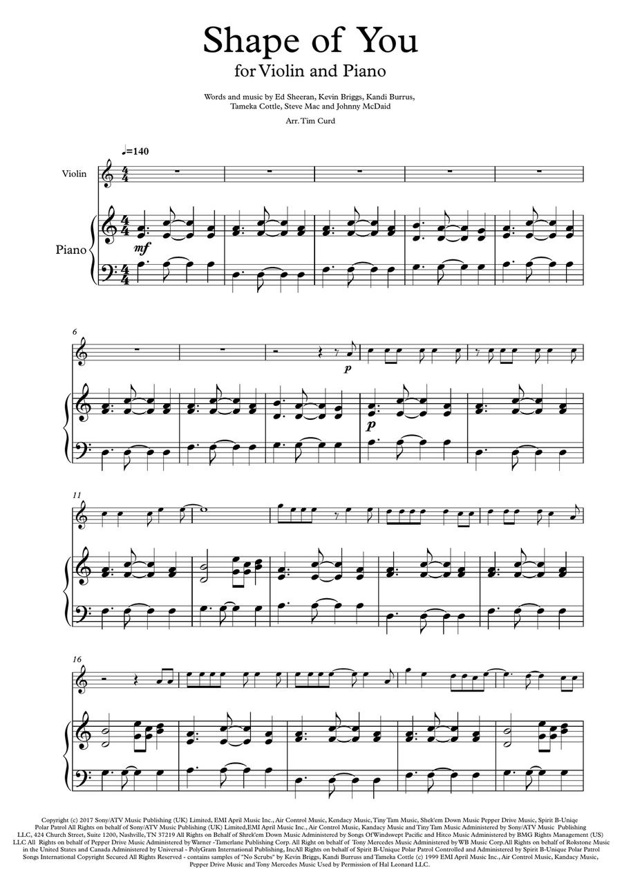 Shape Of You Violin Solo scores gallery preview page 1