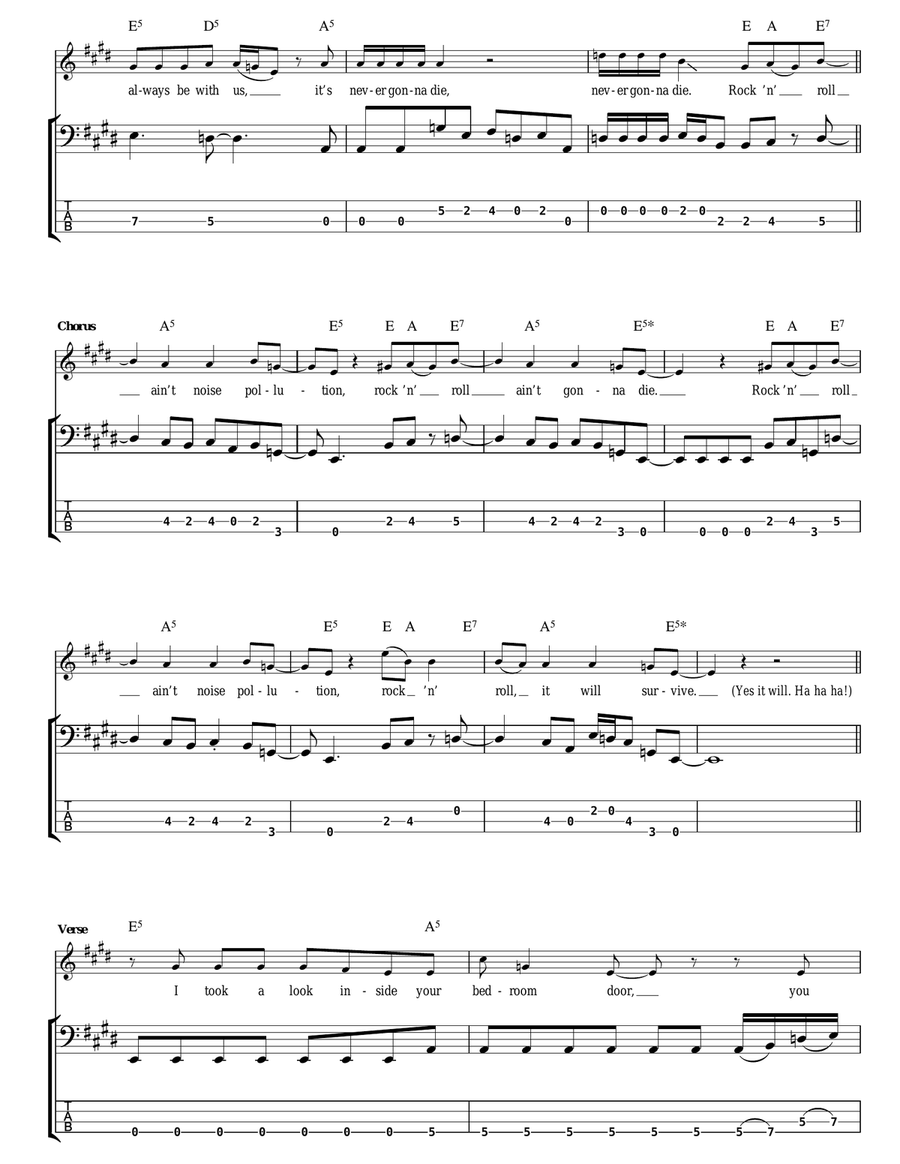 Rock And Roll Ain't Noise Pollution Bass Guitar Tablature scores gallery preview page 3