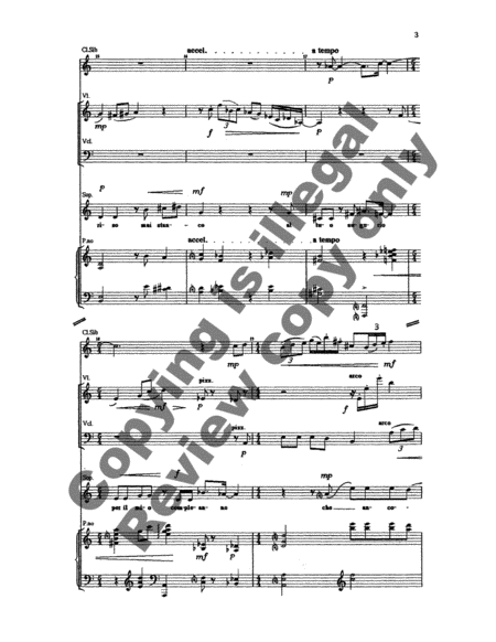 Di Nuovo tu: Three Songs for Soprano, Clarinet, VIolin, Violoncello and Piano (Full/Vocal Score)