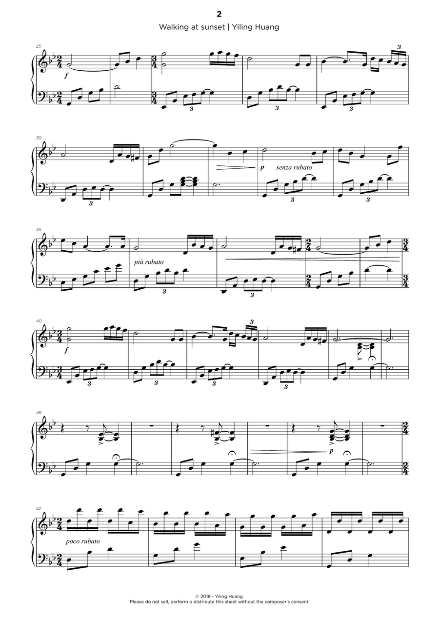Walking at Sunset Piano Solo scores gallery preview page 2