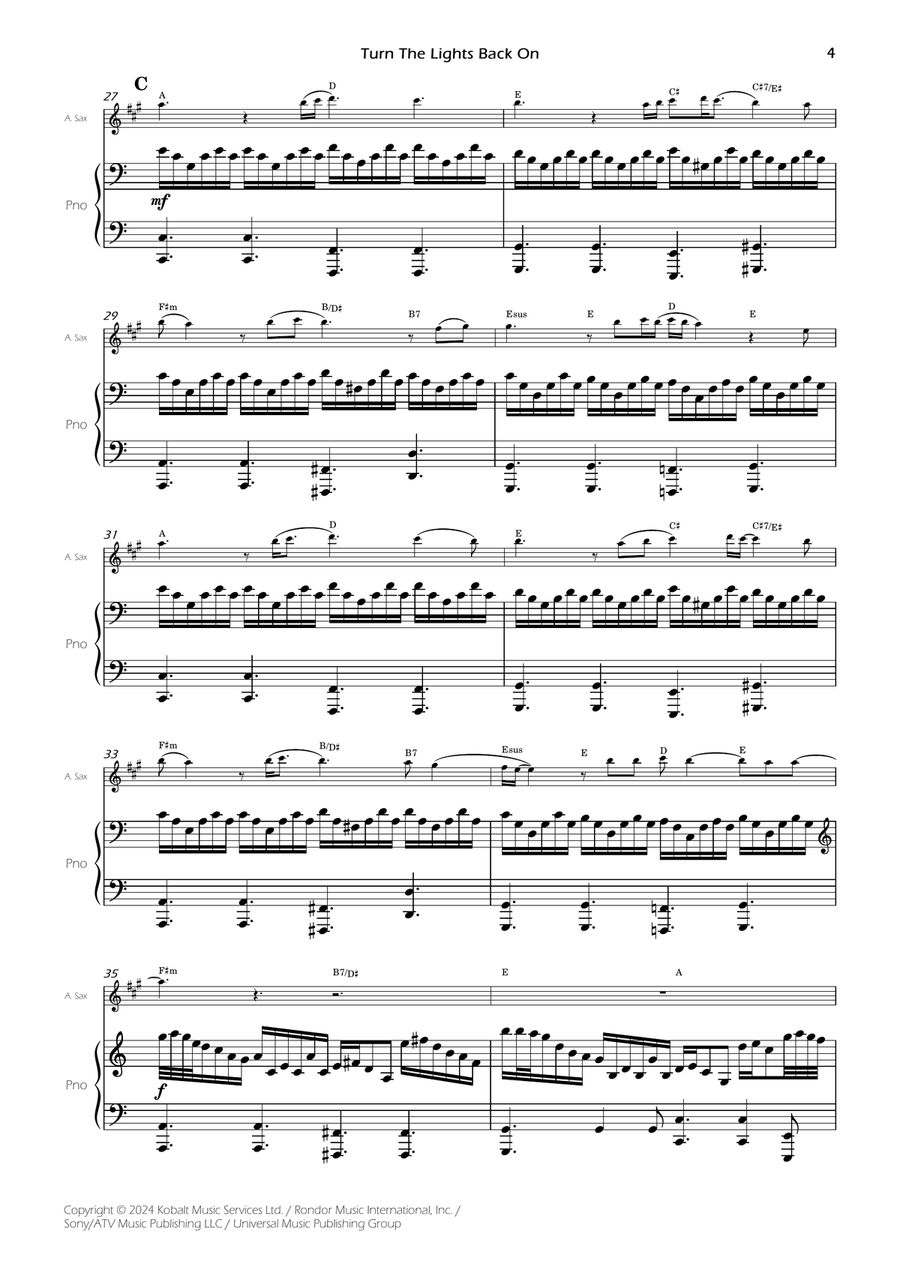 Turn The Lights Back On Alto Saxophone scores gallery preview page 6