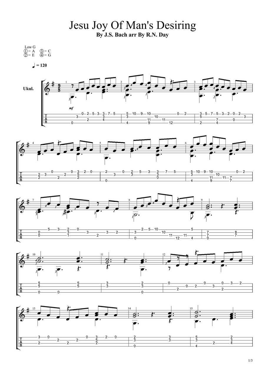 Jesu Joy Of Man's Desiring For Low G Ukulele Jesu Joy Of Man's Desiring For Low G Ukulele Ukulele scores gallery preview page 1