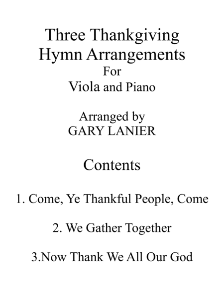 HOLIDAY HYMNS, THANKSGIVING & CHRISTMAS for Viola and Piano (Score & Parts included) image number null