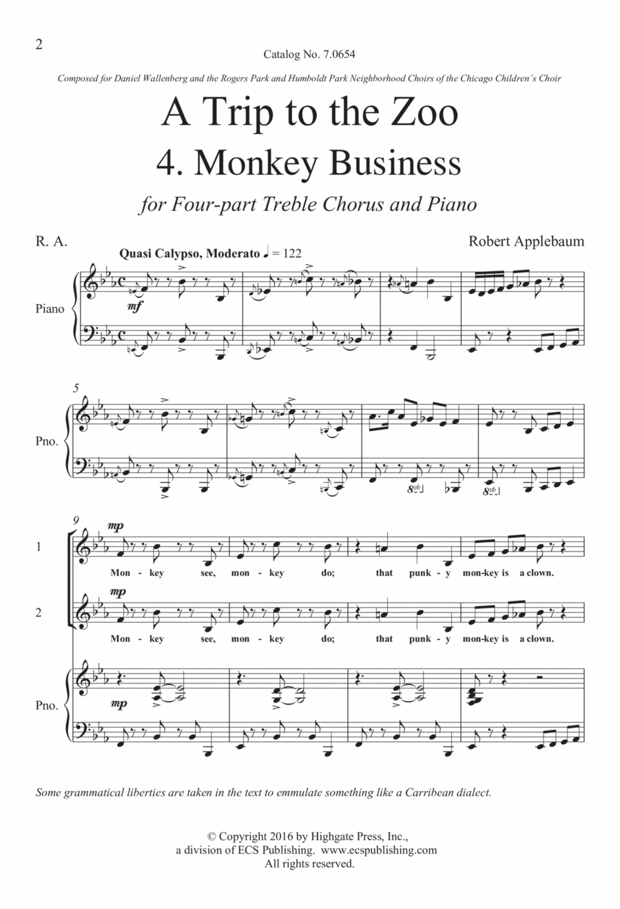 A Trip to the Zoo: 4. Monkey Business 4-Part scores gallery preview page 1